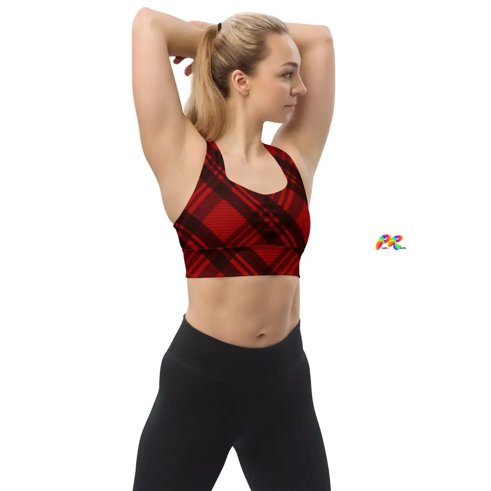 Red Plaid Longline Sports Bra