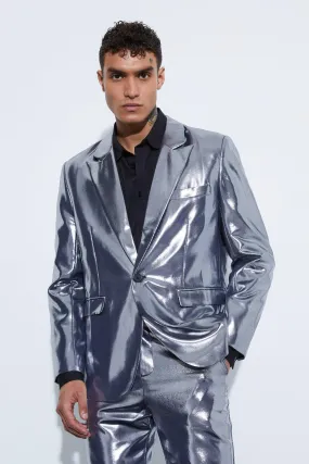 Relaxed Fit Single Breasted Metallic Blazer