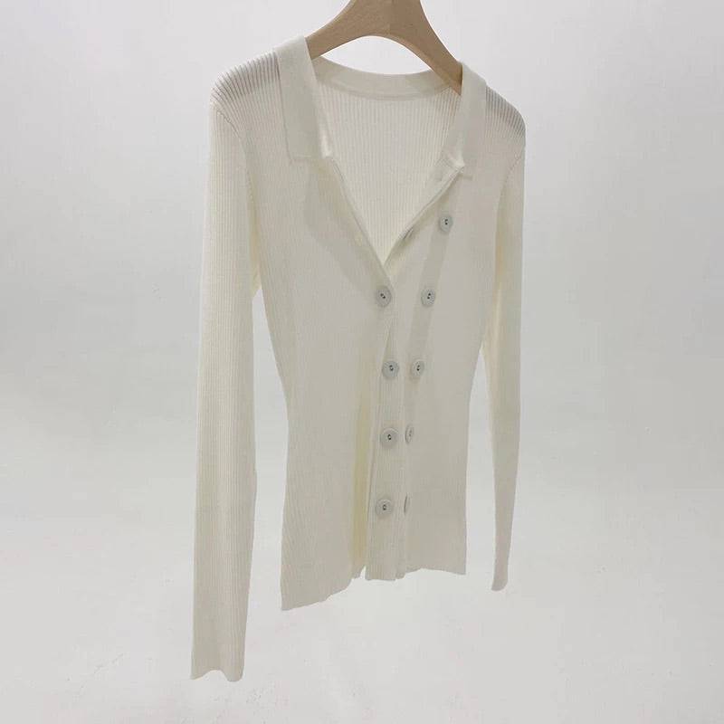 Ribbed Knit Cardigan With Double Lined Buttons