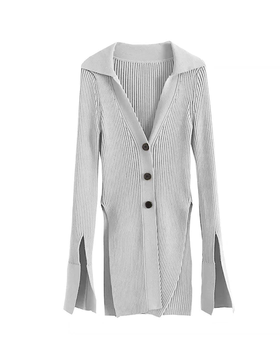 Ribbed Side Cut Buttoned Cardigan