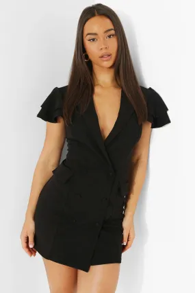 Ruffle Sleeve Double Breasted Blazer Dress