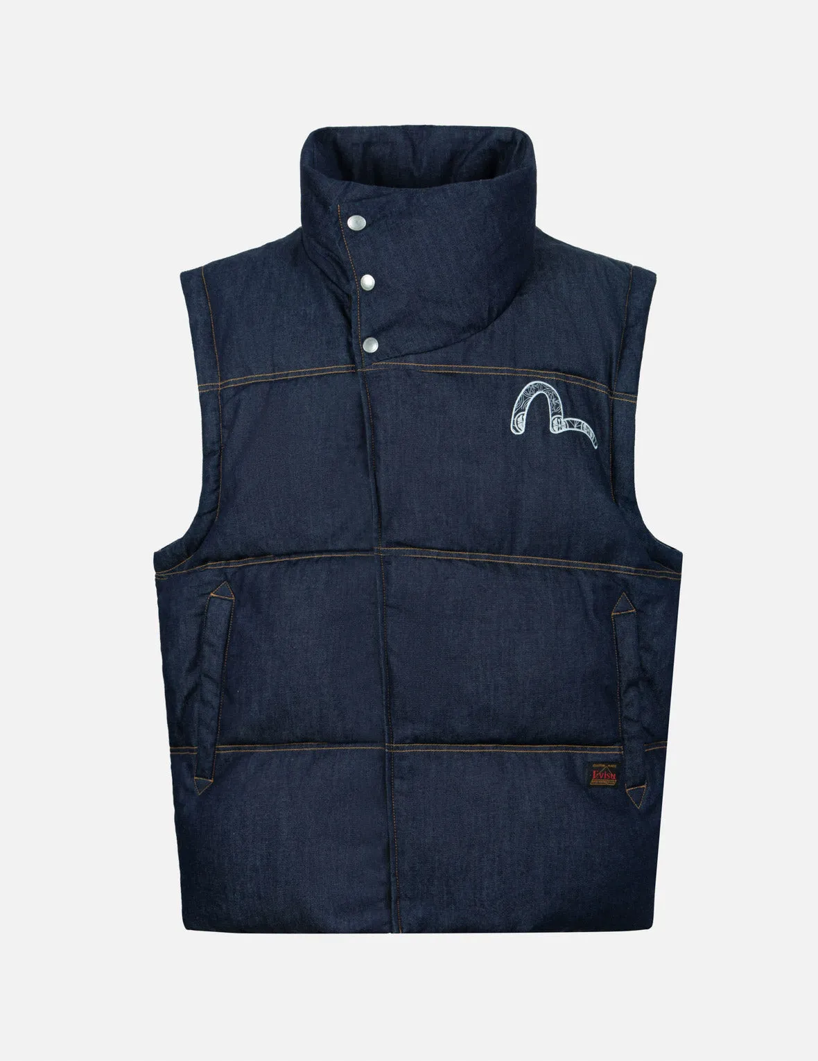 Seagull Appliqué Loose Fit Denim Down Vest