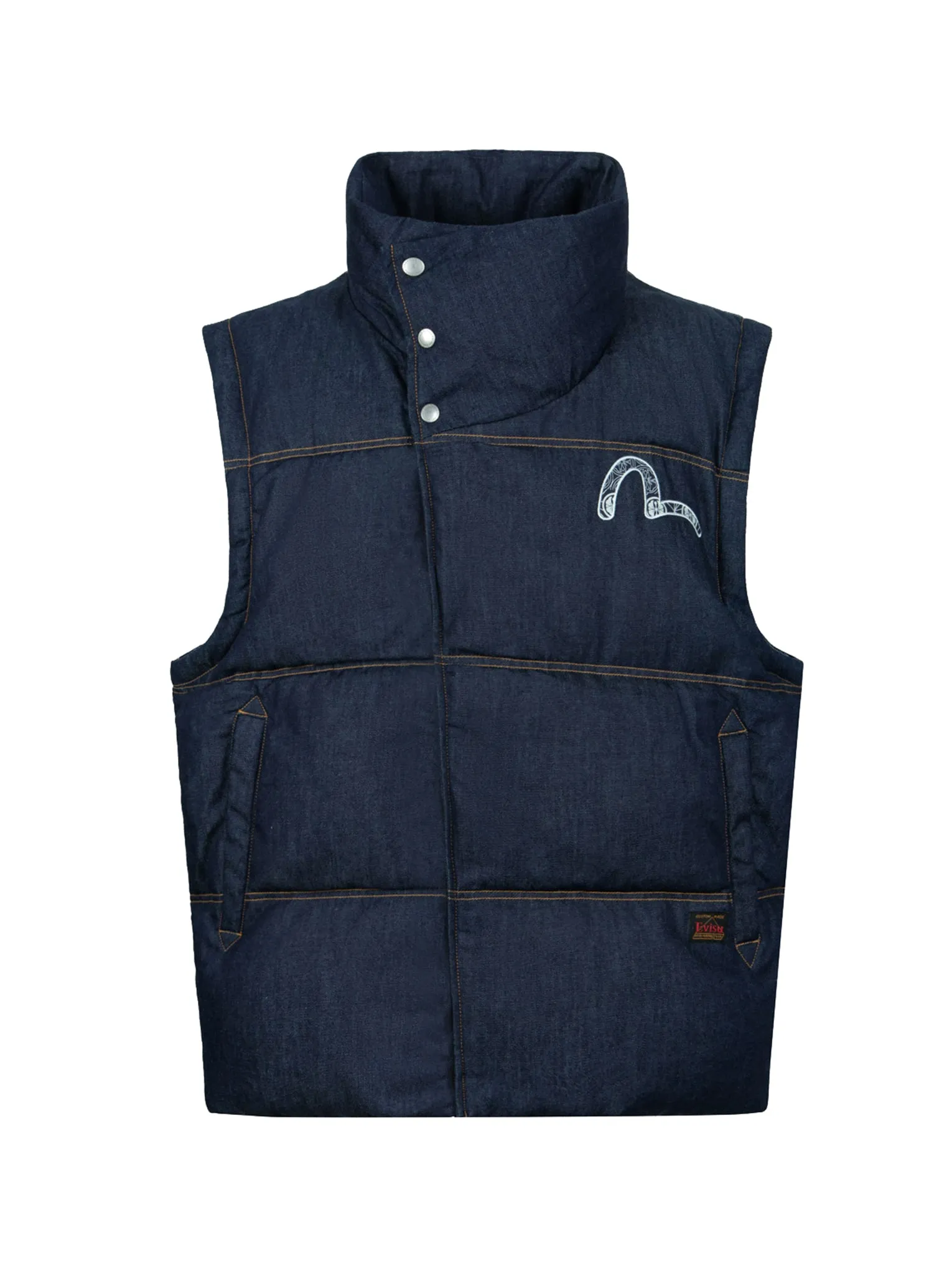 Seagull Appliqué Loose Fit Denim Down Vest