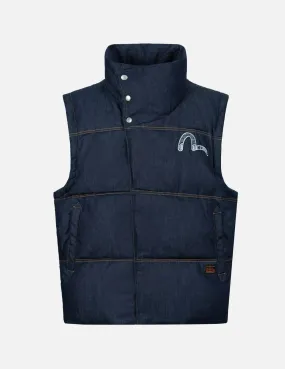 Seagull Appliqué Loose Fit Denim Down Vest