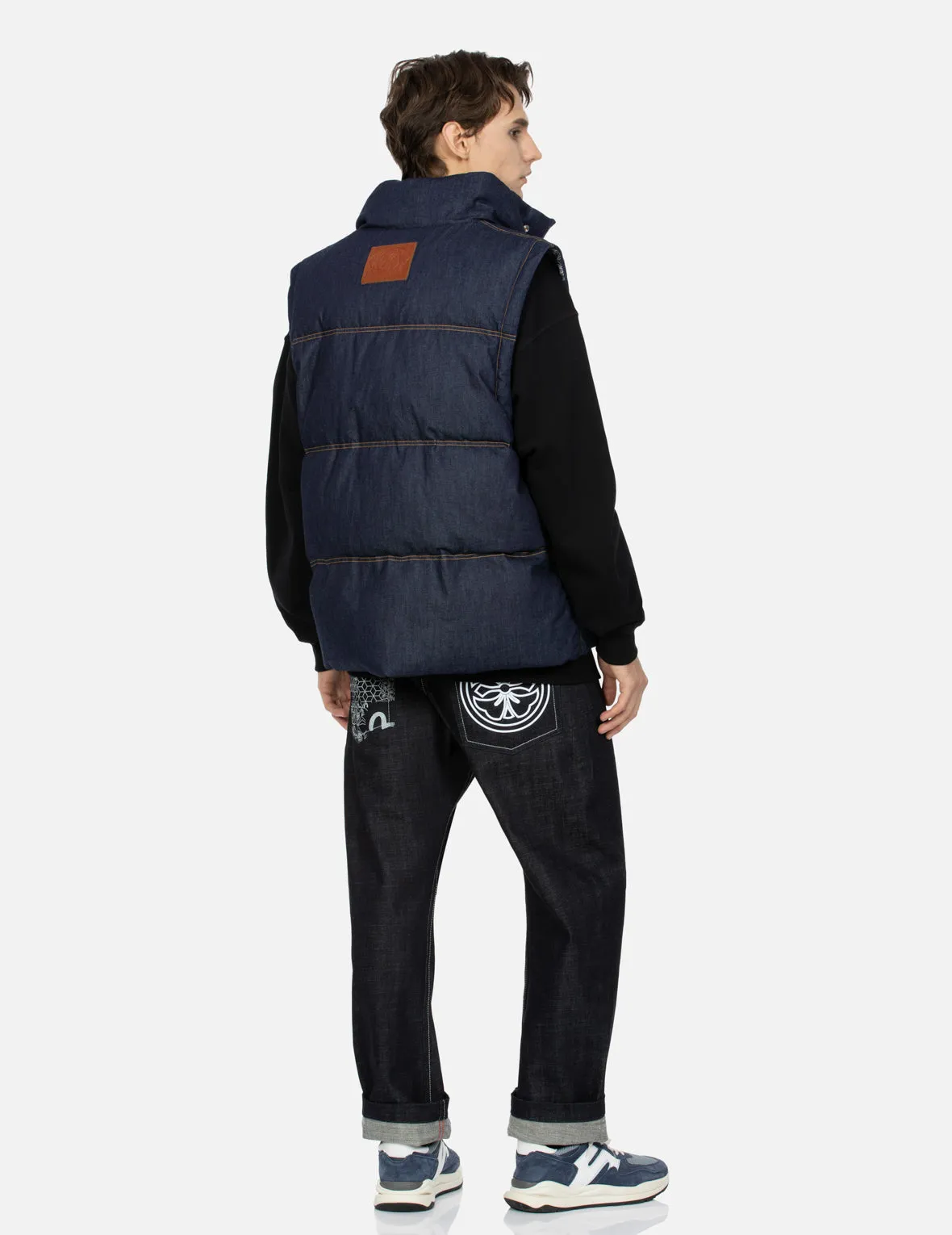 Seagull Appliqué Loose Fit Denim Down Vest