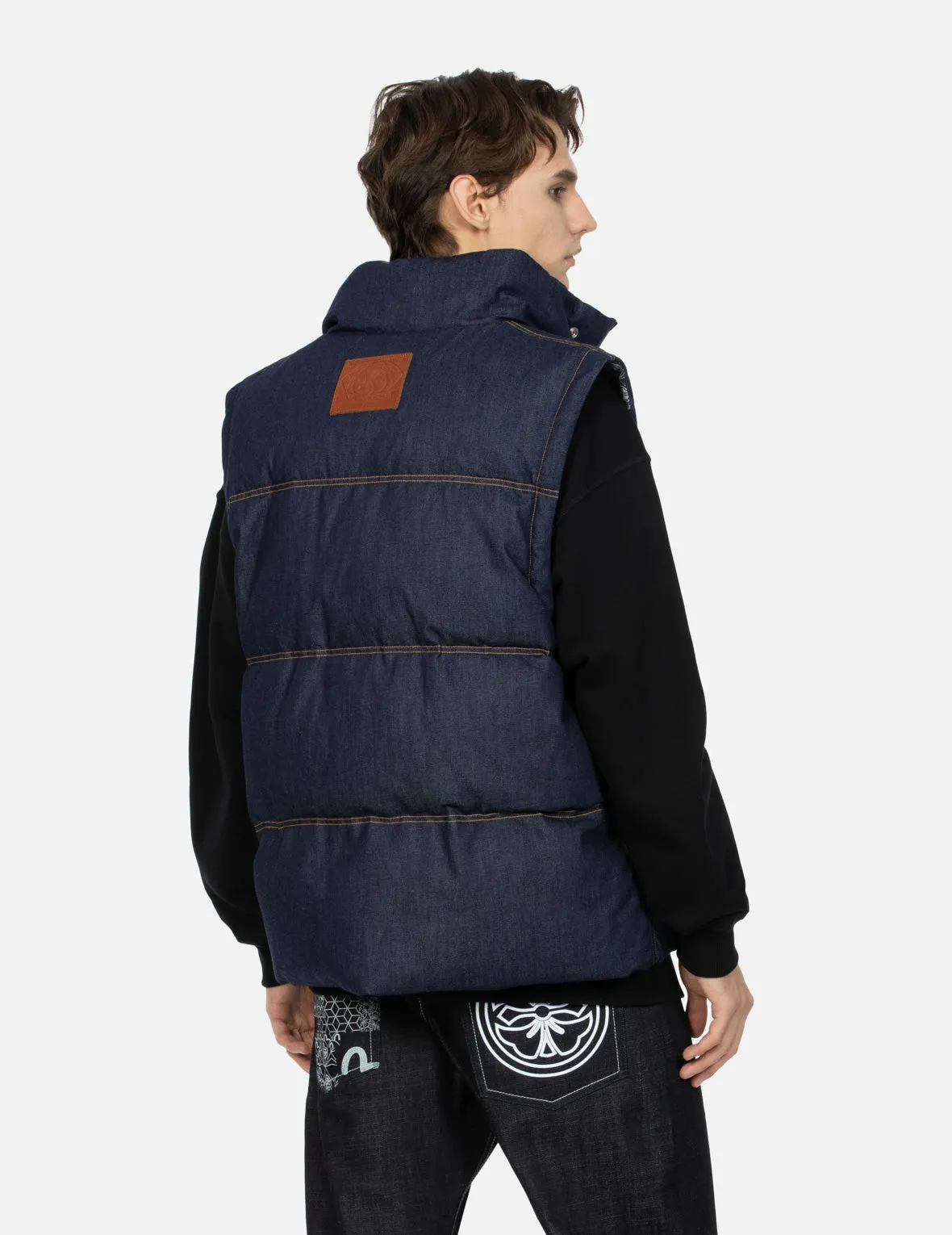 Seagull Appliqué Loose Fit Denim Down Vest