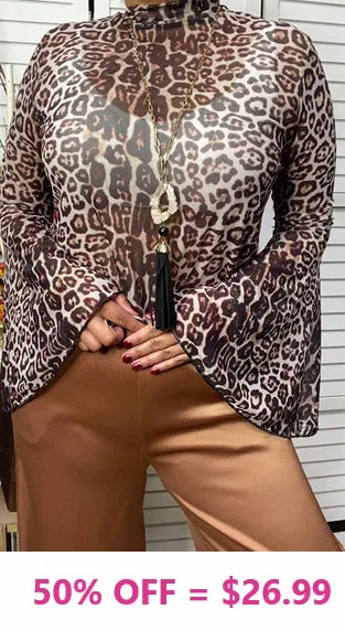 Sheer Leopard Bell Sleeve Top