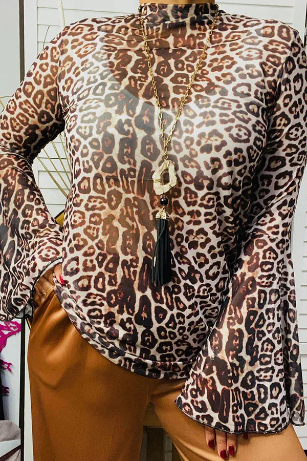 Sheer Leopard Bell Sleeve Top