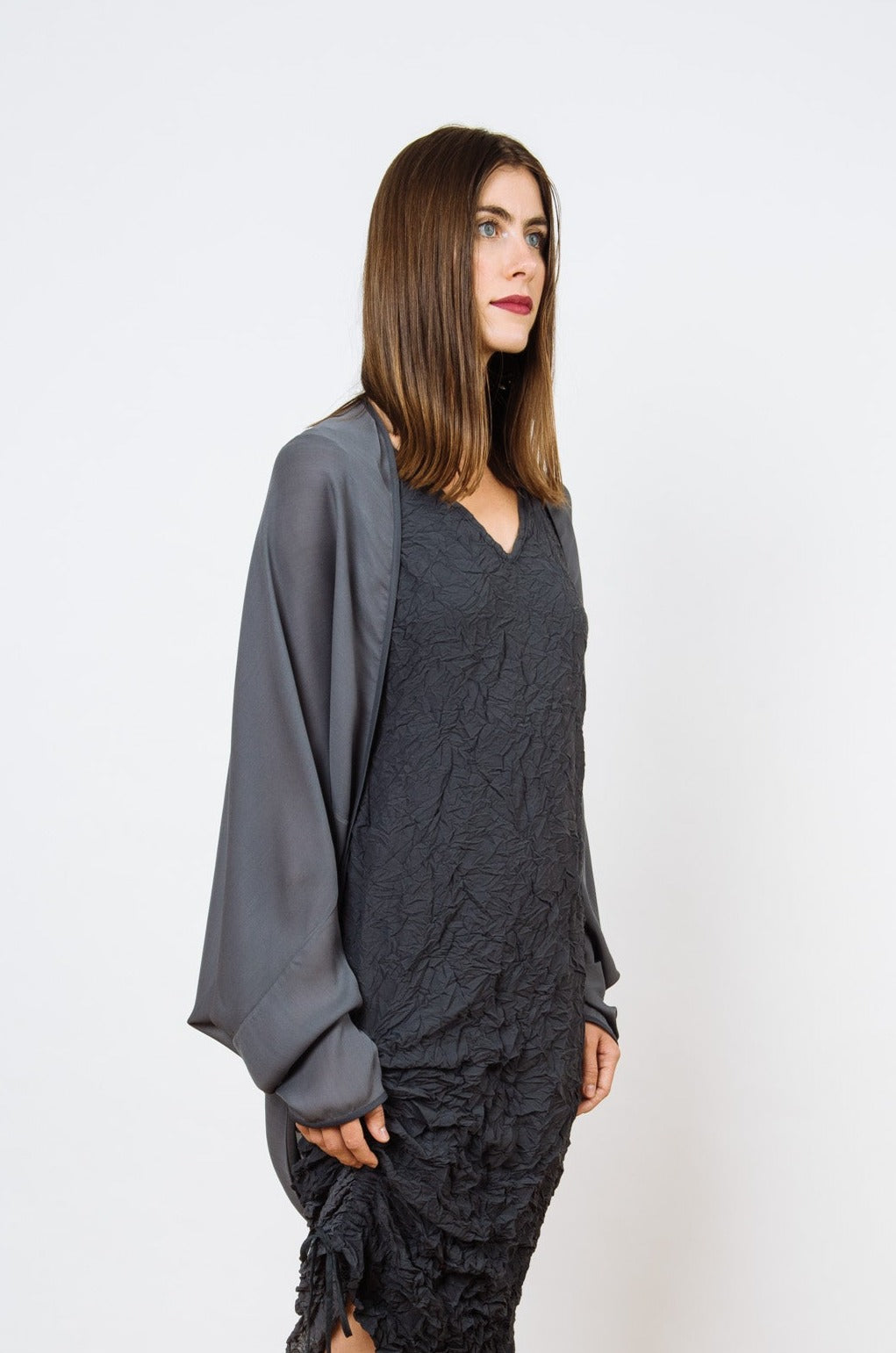 Sheer Silk Cocoon Cardigan Wrap | Pewter