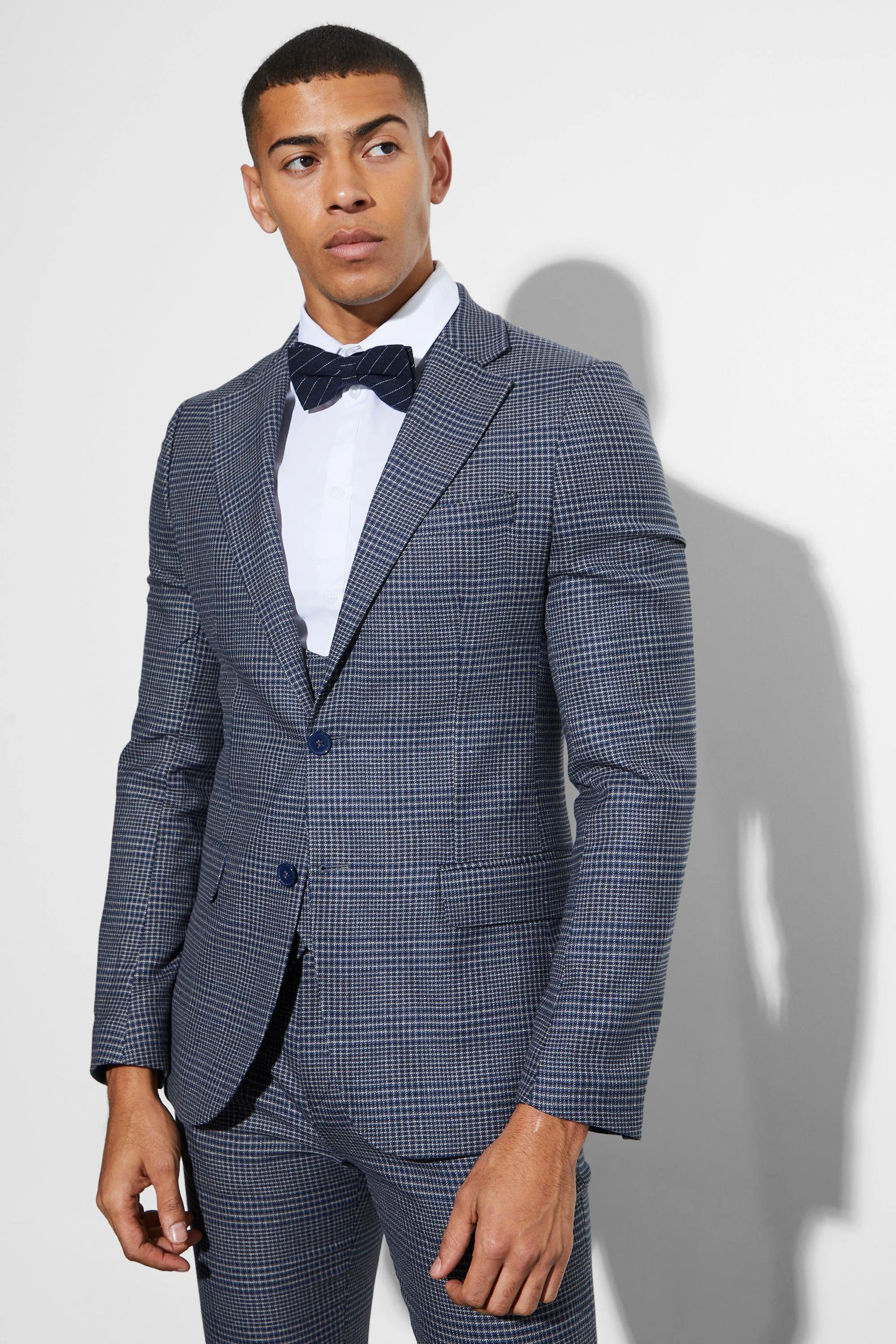 Skinny Fit Single Breasted Checked Blazer