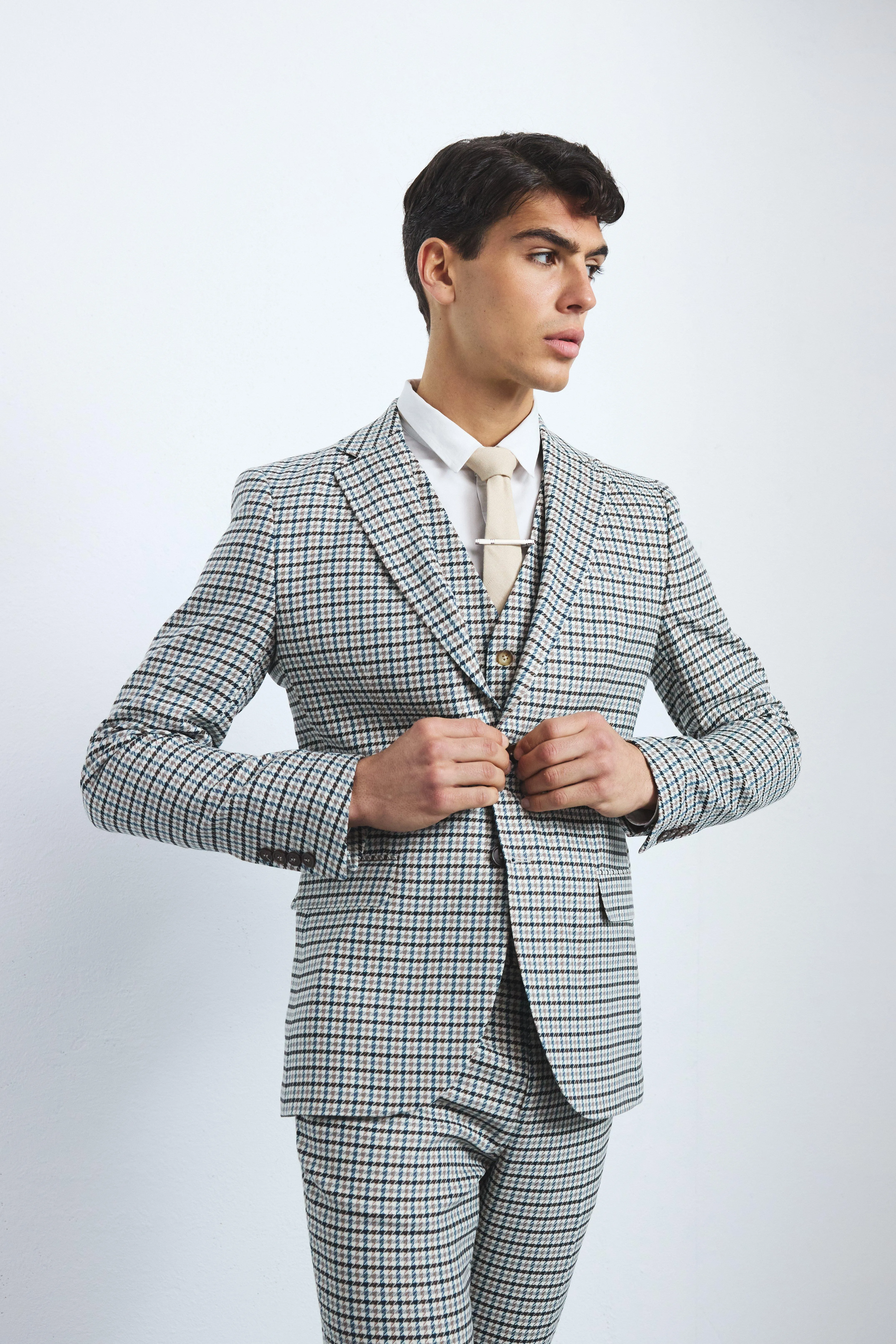 Skinny Single Breasted Checked Blazer