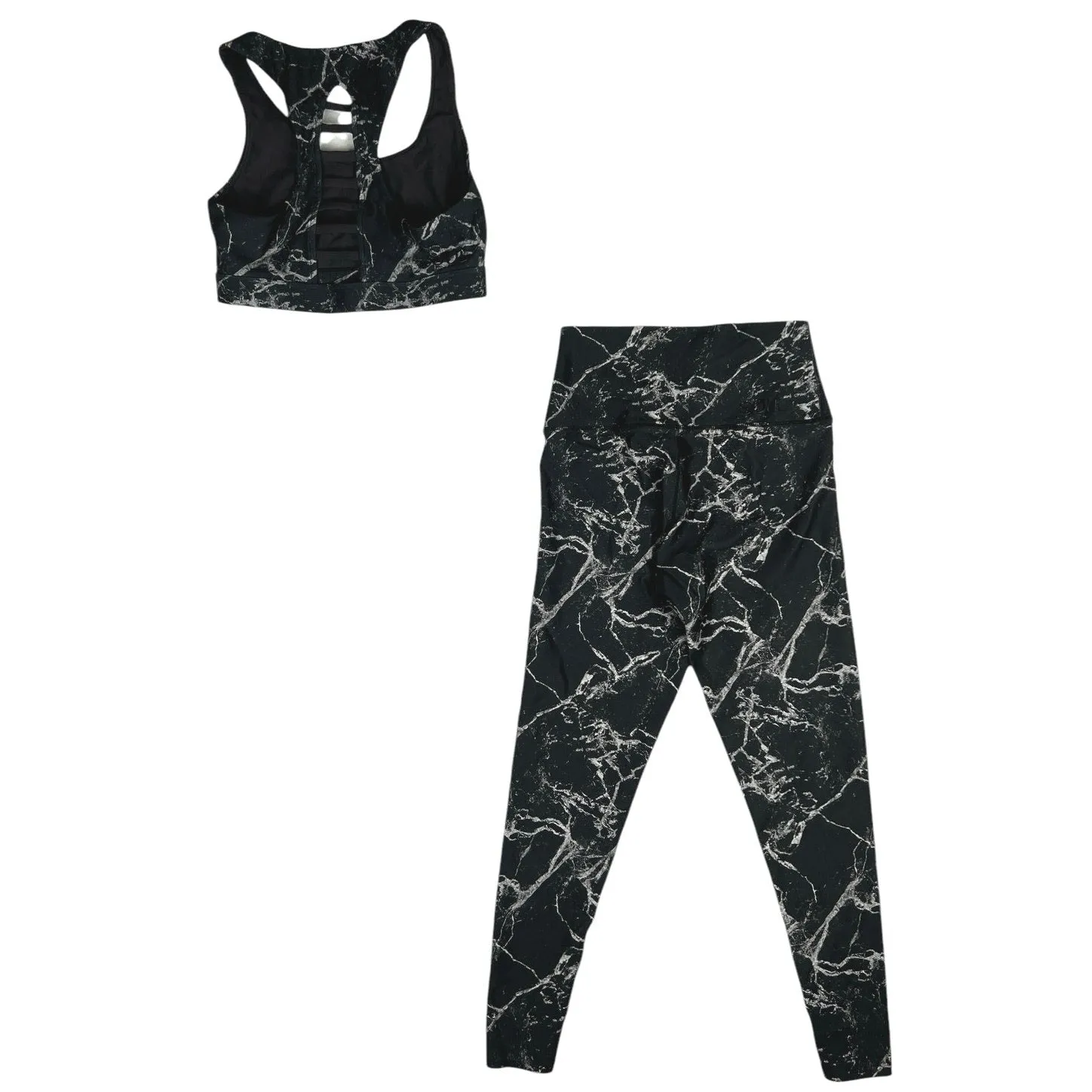 Soul Black White Marble Racerback Yoga Athletic Sports Bra Leggings Pants Set S