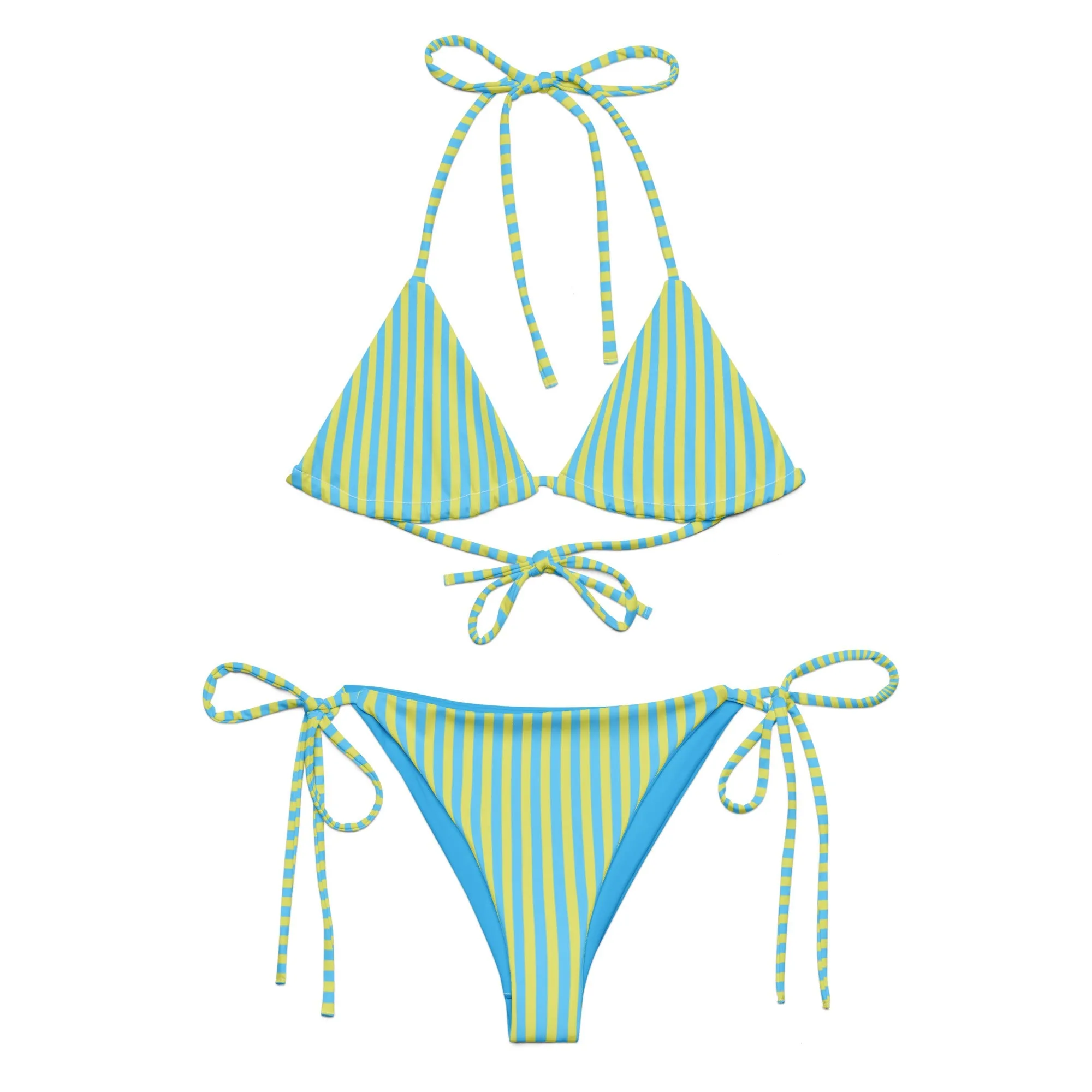 STRING BIKINI SET ECO -BLUE & LIME STRIPES