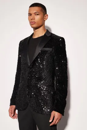 Tall Skinny Sequin Blazer With Contrast Lapel