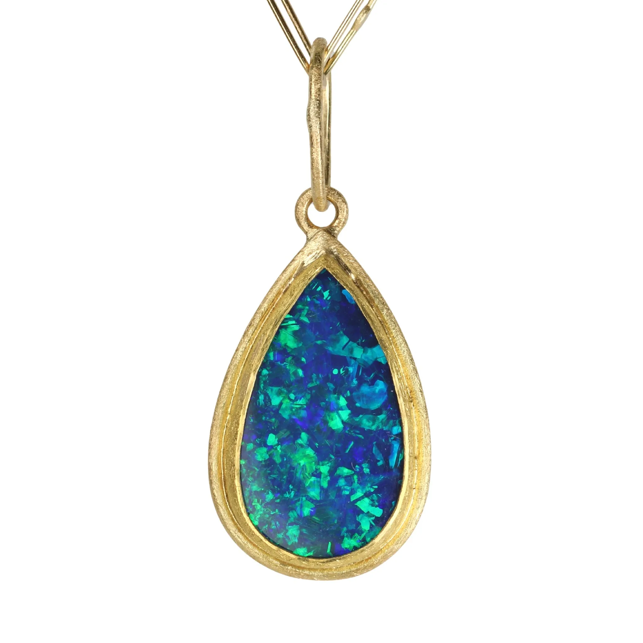 Teardrop Frame Bezel-Set Australian Opal Doublet Pendant