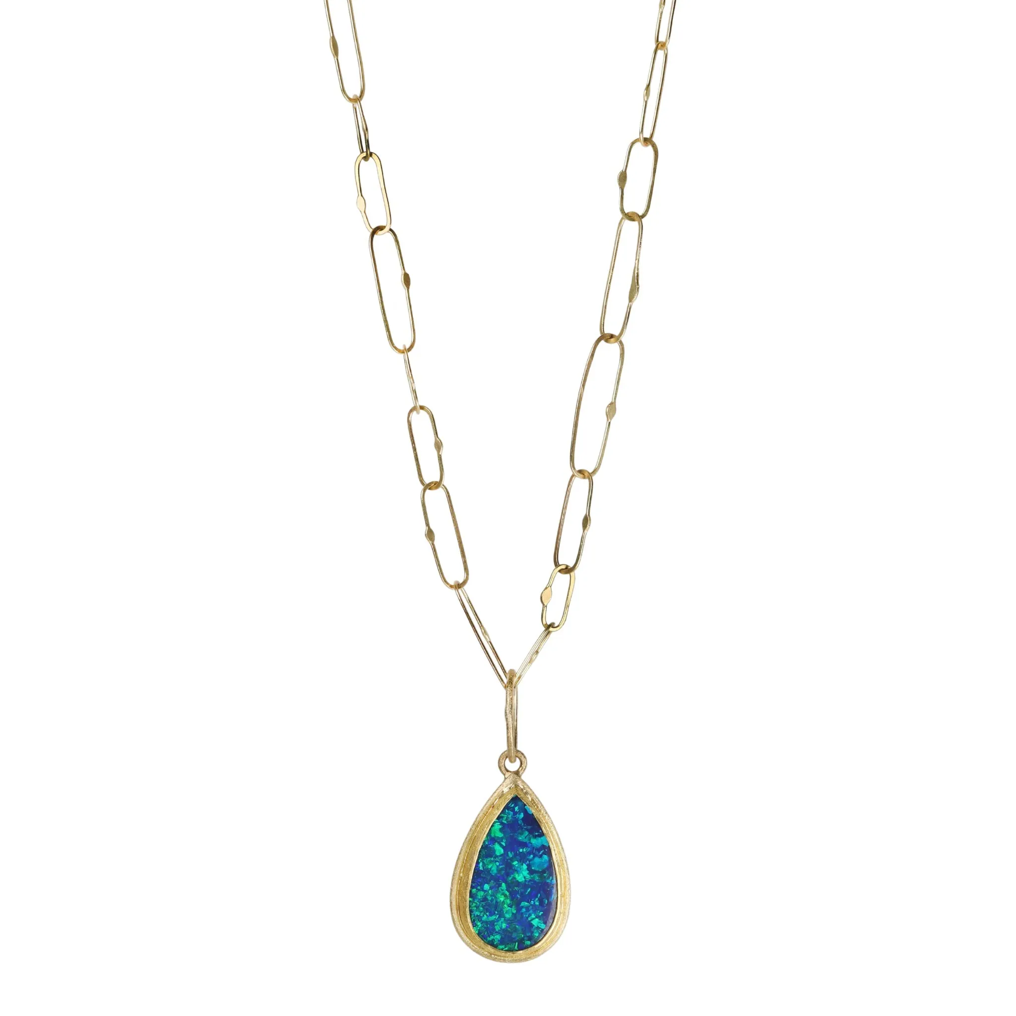 Teardrop Frame Bezel-Set Australian Opal Doublet Pendant