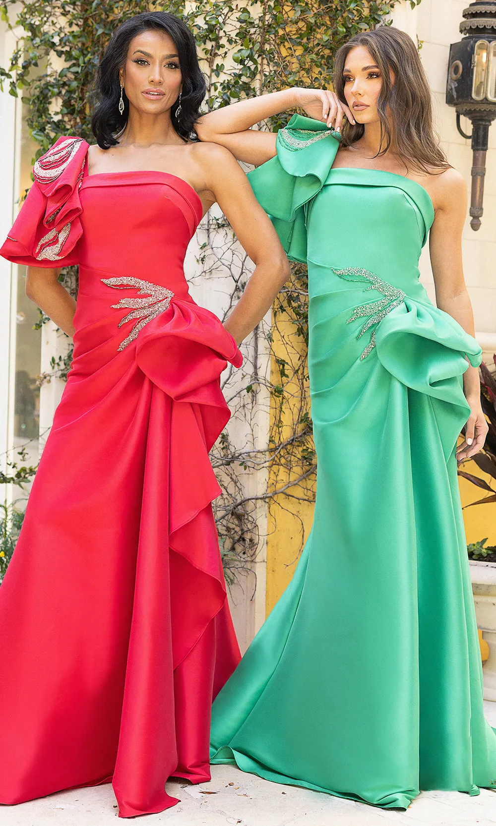 Terani Couture 242E3117 - Straight Across Draped Evening Gown