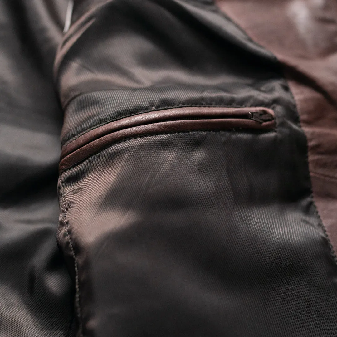 Teton Leather Light Down Vest | Mahogany Brown