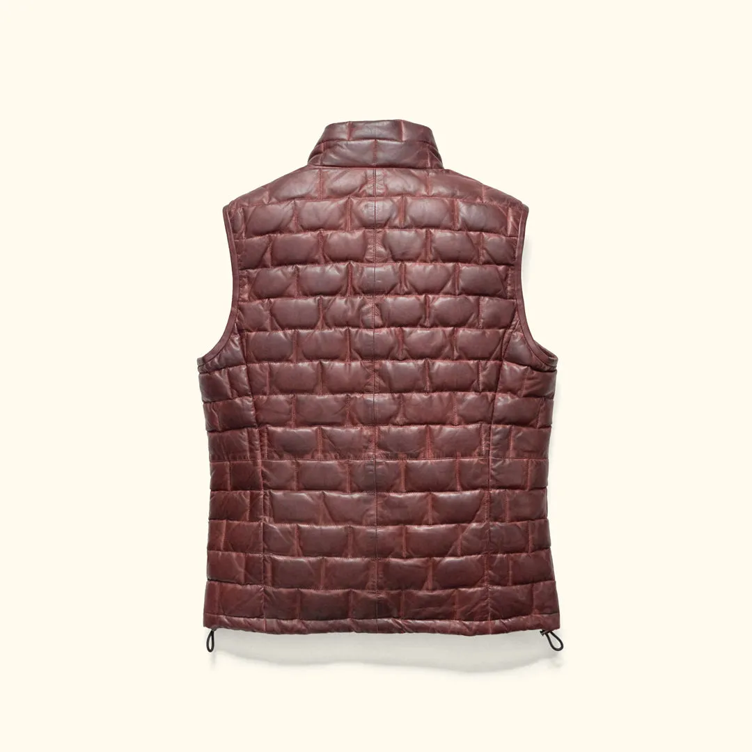 Teton Leather Light Down Vest | Mahogany Brown