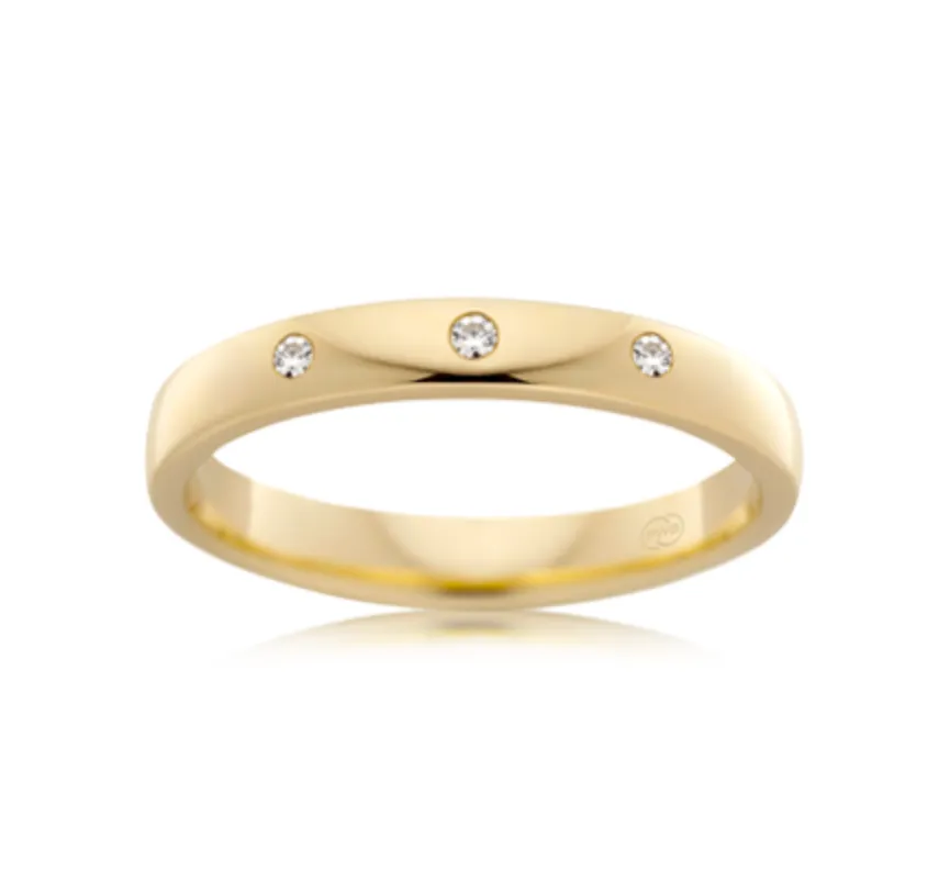 Trio of Diamonds Set in Ladies Wedding Ring