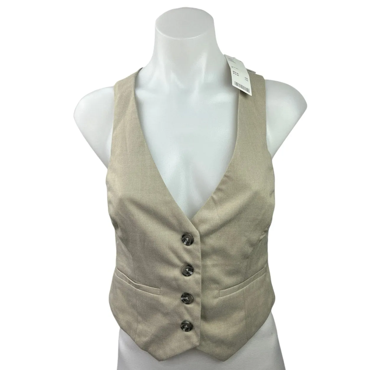 Urban Outfitters NWT Beige Deep V Neck Button Down Sleeveless Vest Top Size S