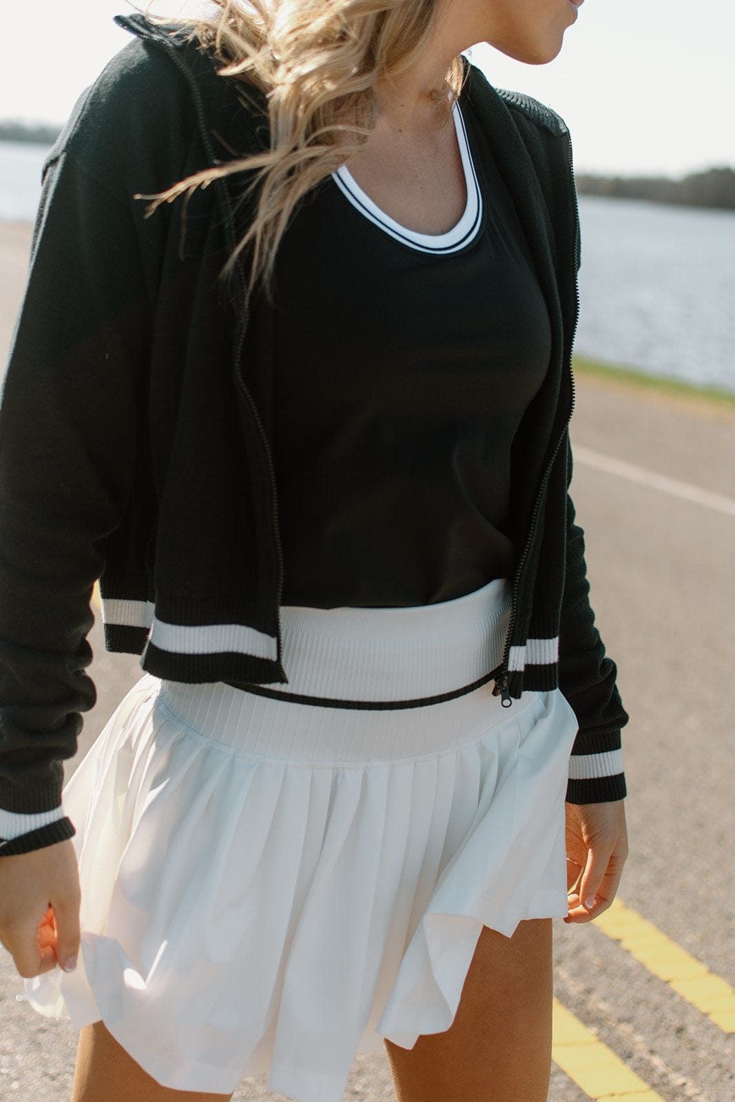 White Striped Active Set Varsity Jacket