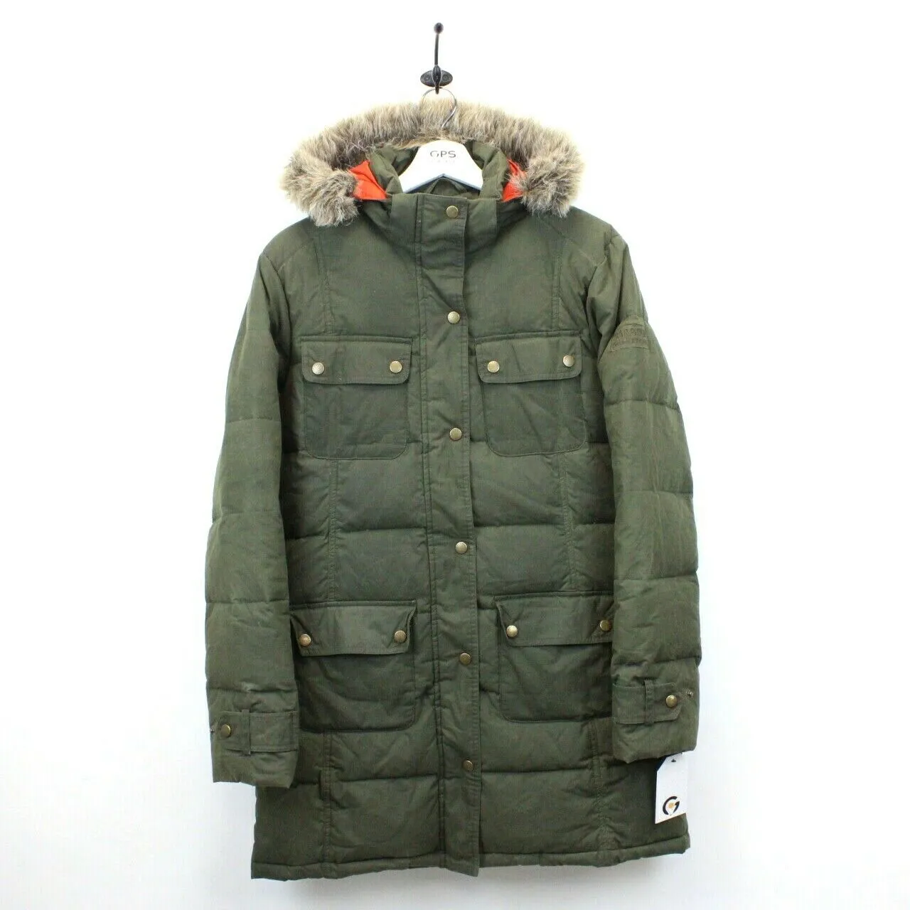 Womens BARBOUR Waxed Down Jacket Green | Medium