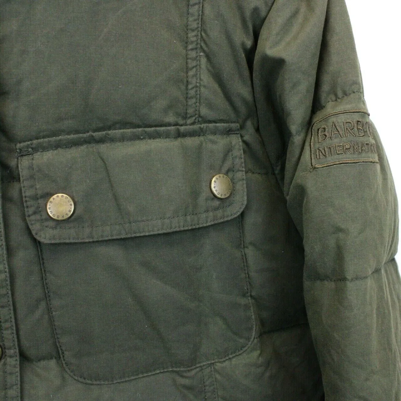 Womens BARBOUR Waxed Down Jacket Green | Medium