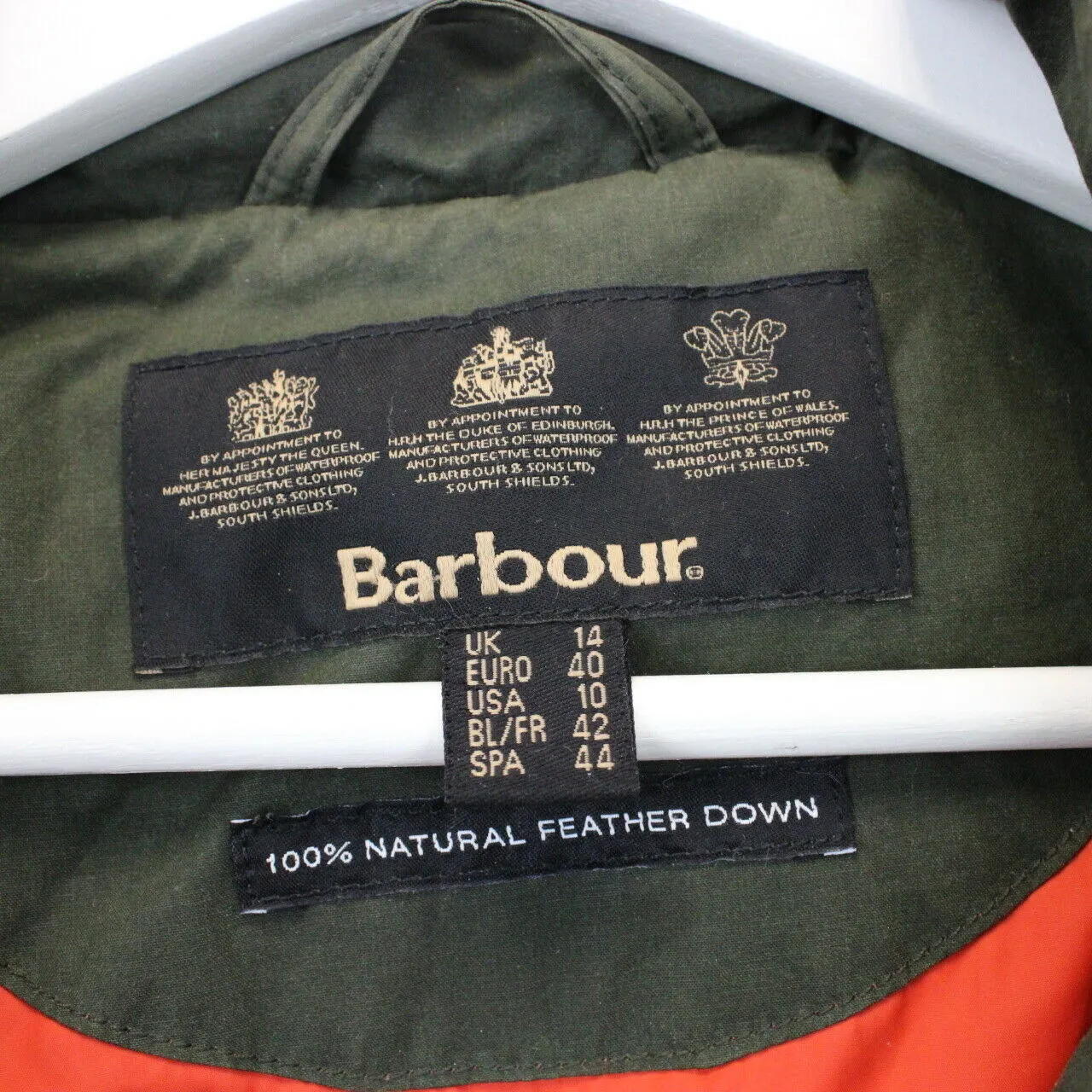 Womens BARBOUR Waxed Down Jacket Green | Medium