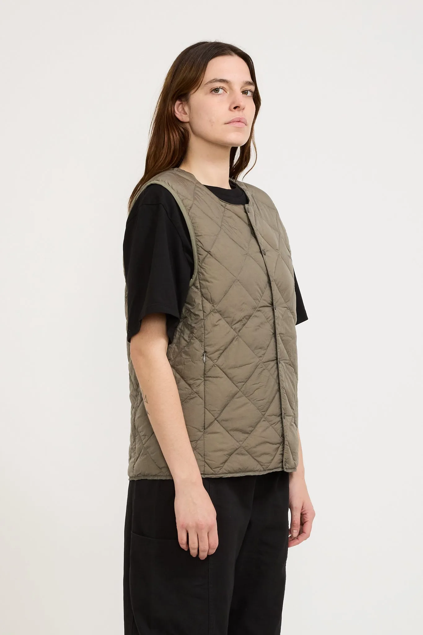 Womens Gramicci x Taion Inner Down Vest Stone Grey