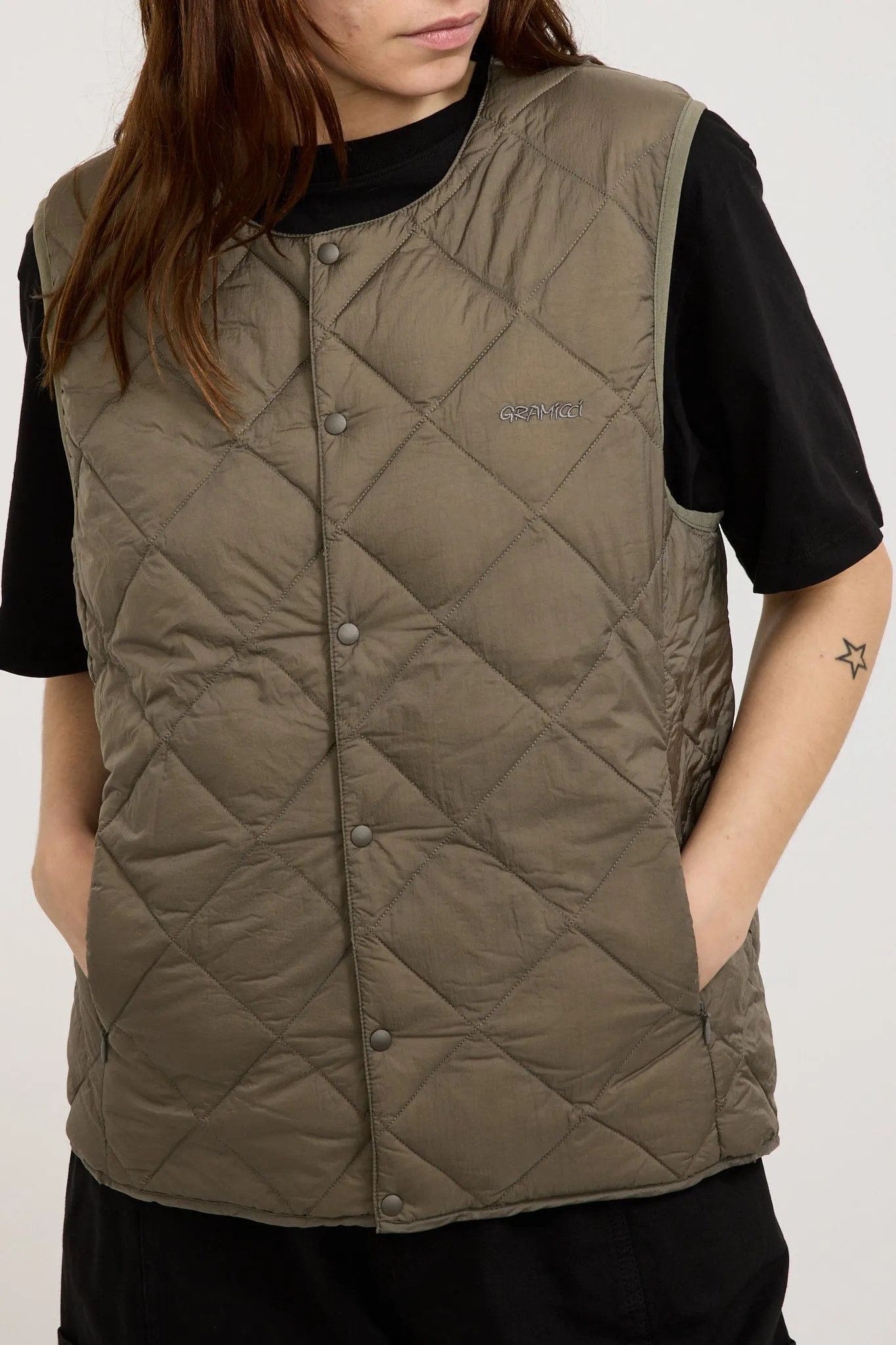 Womens Gramicci x Taion Inner Down Vest Stone Grey