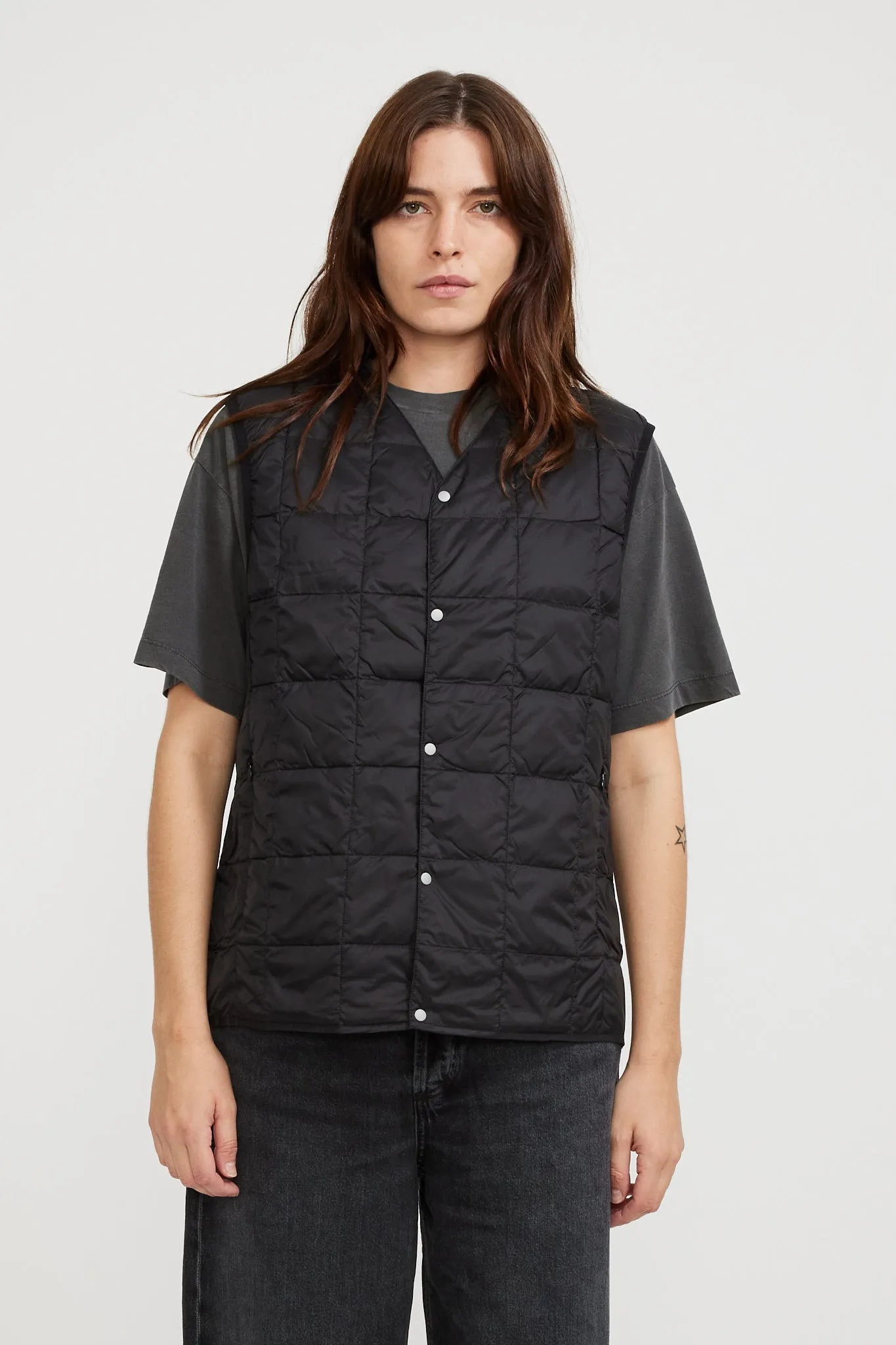 Womens V Neck Button Down Vest Black