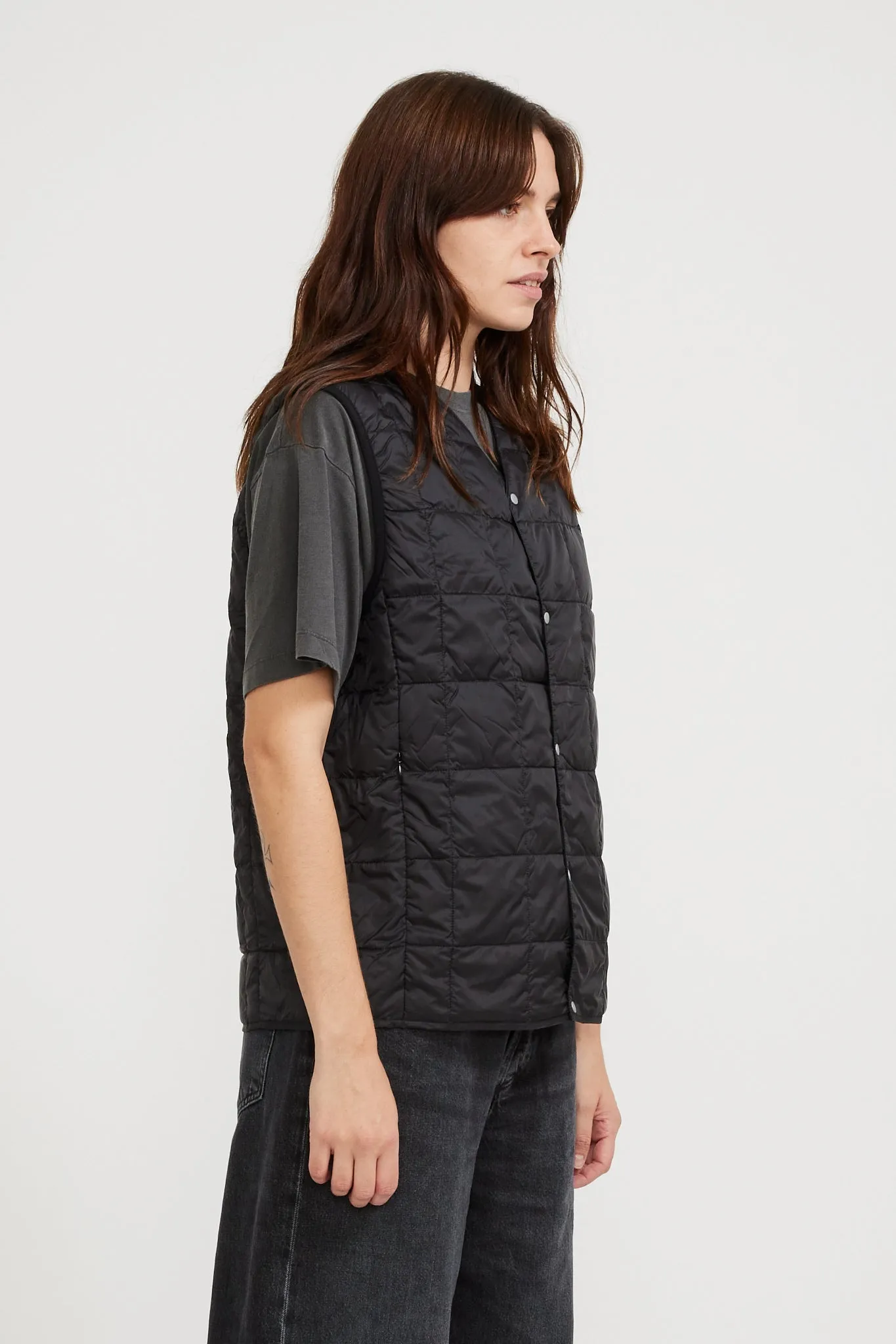 Womens V Neck Button Down Vest Black