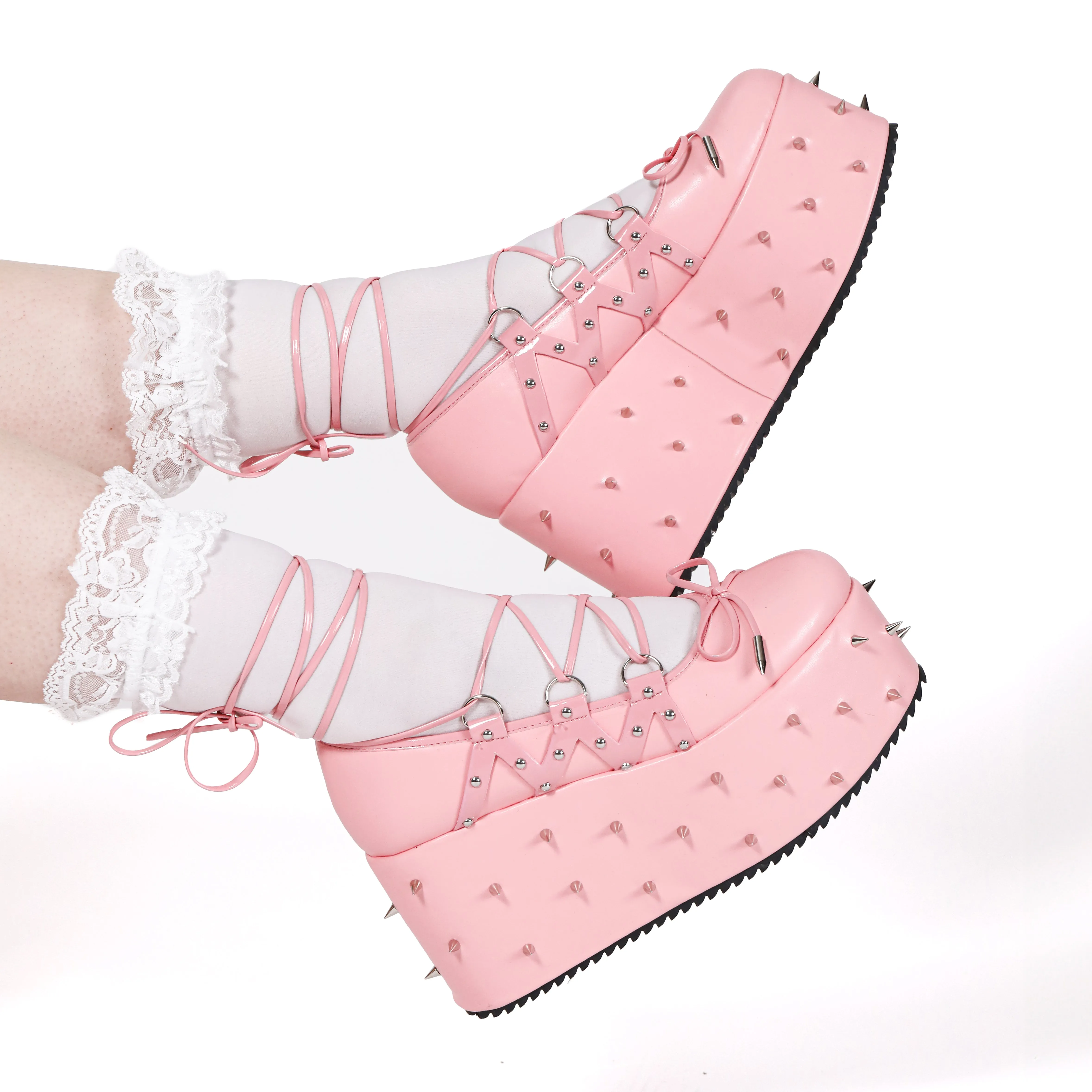 Zorina Lace Up Platform Ballet Shoes - Pink