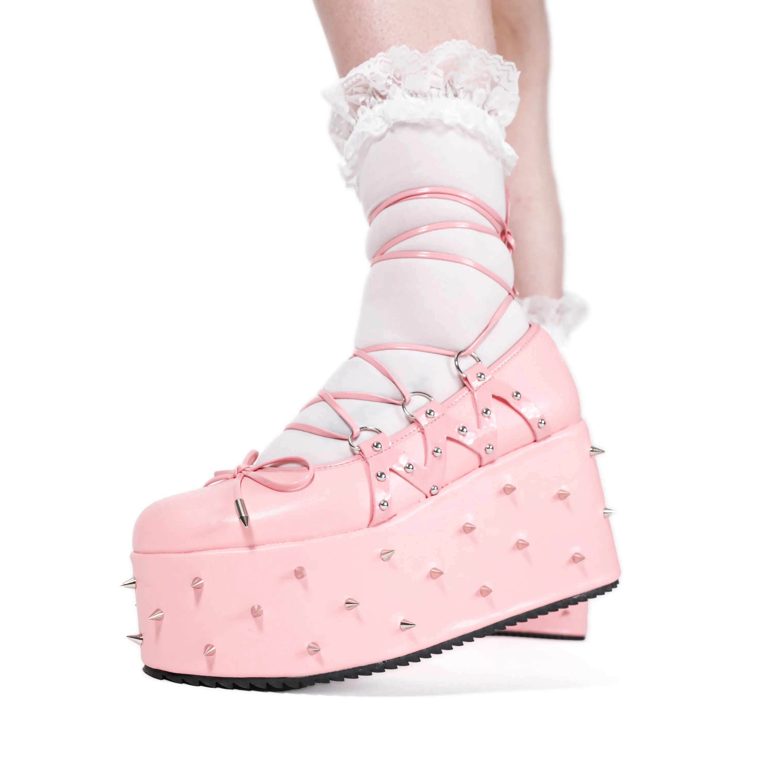 Zorina Lace Up Platform Ballet Shoes - Pink